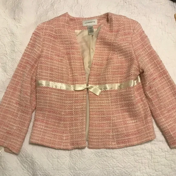 Adorable pink & cream tweed Liz Claiborne blazer with ribbons & bows (12) - Picture 3 of 16